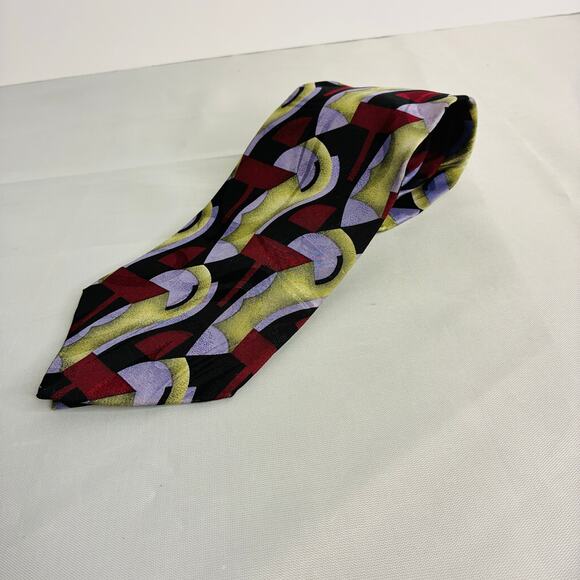 Tango by Max Raab Vtg 100% Silk Tie Regency Made in USA Geometric Black Purple - Picture 1 of 5